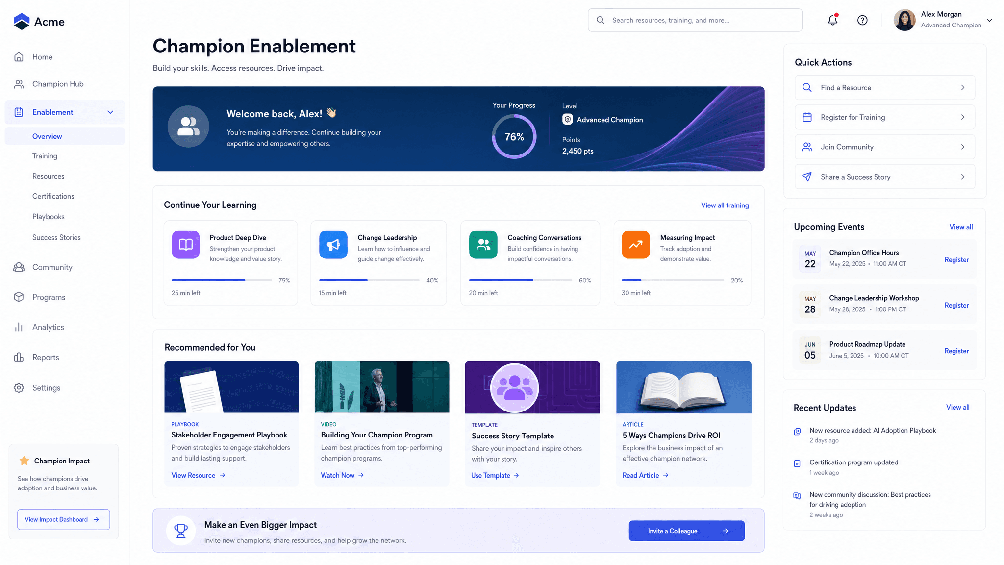 Champion enablement page
