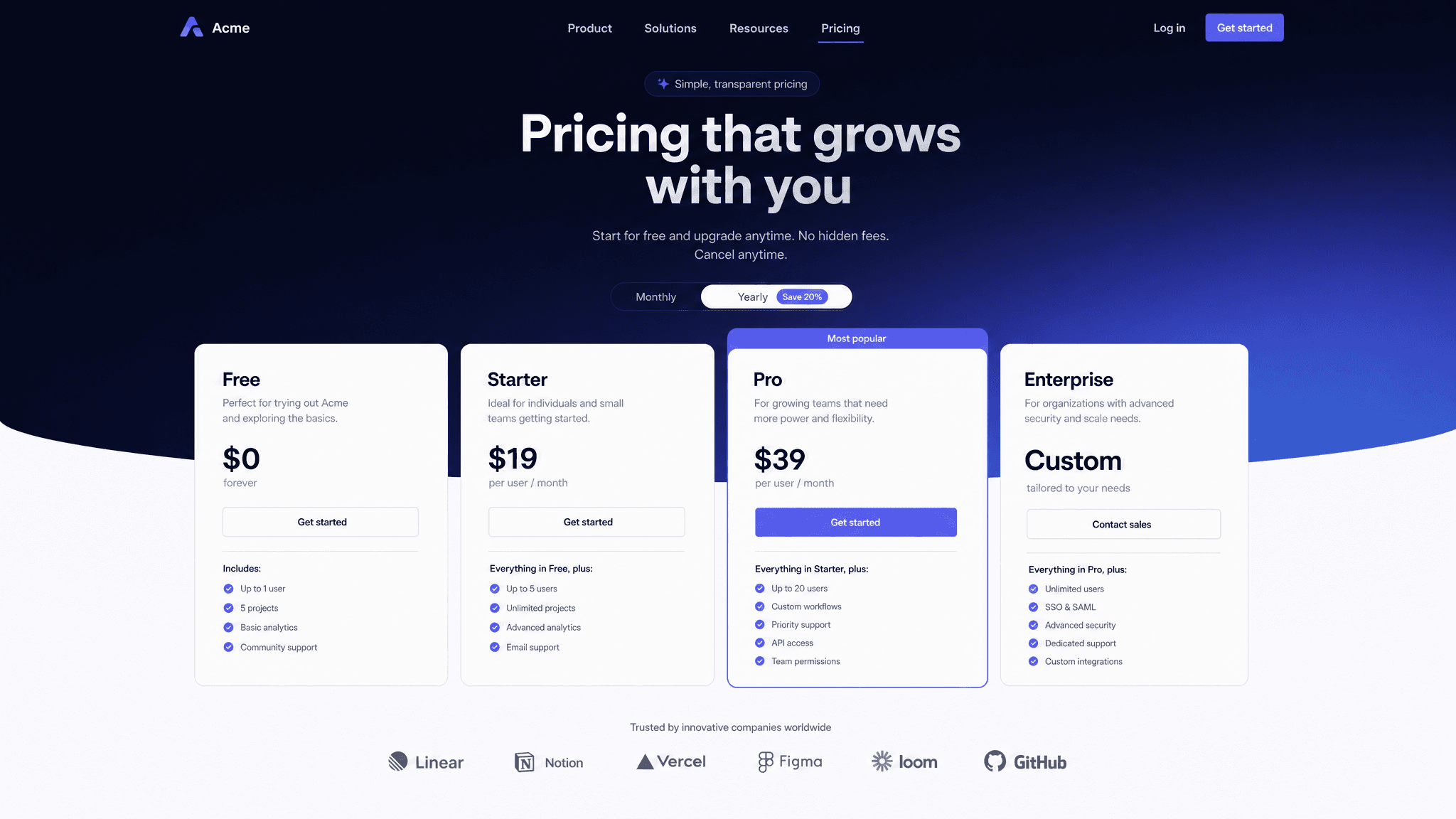 Pricing page
