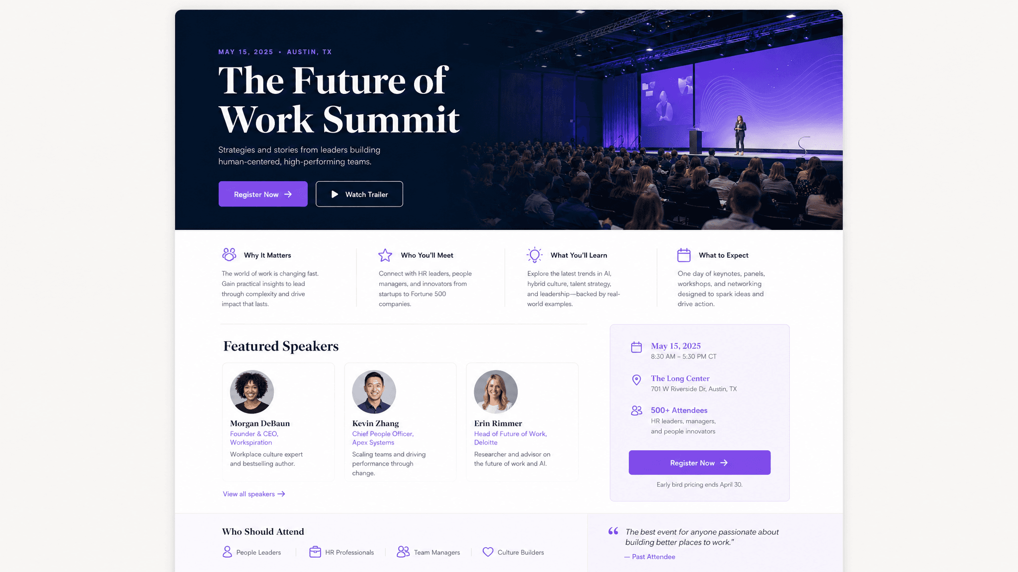 Event landing page