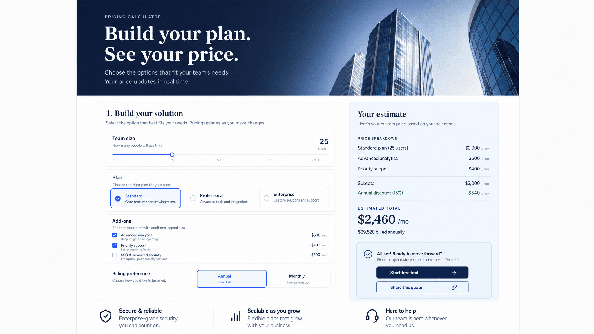 Pricing calculator