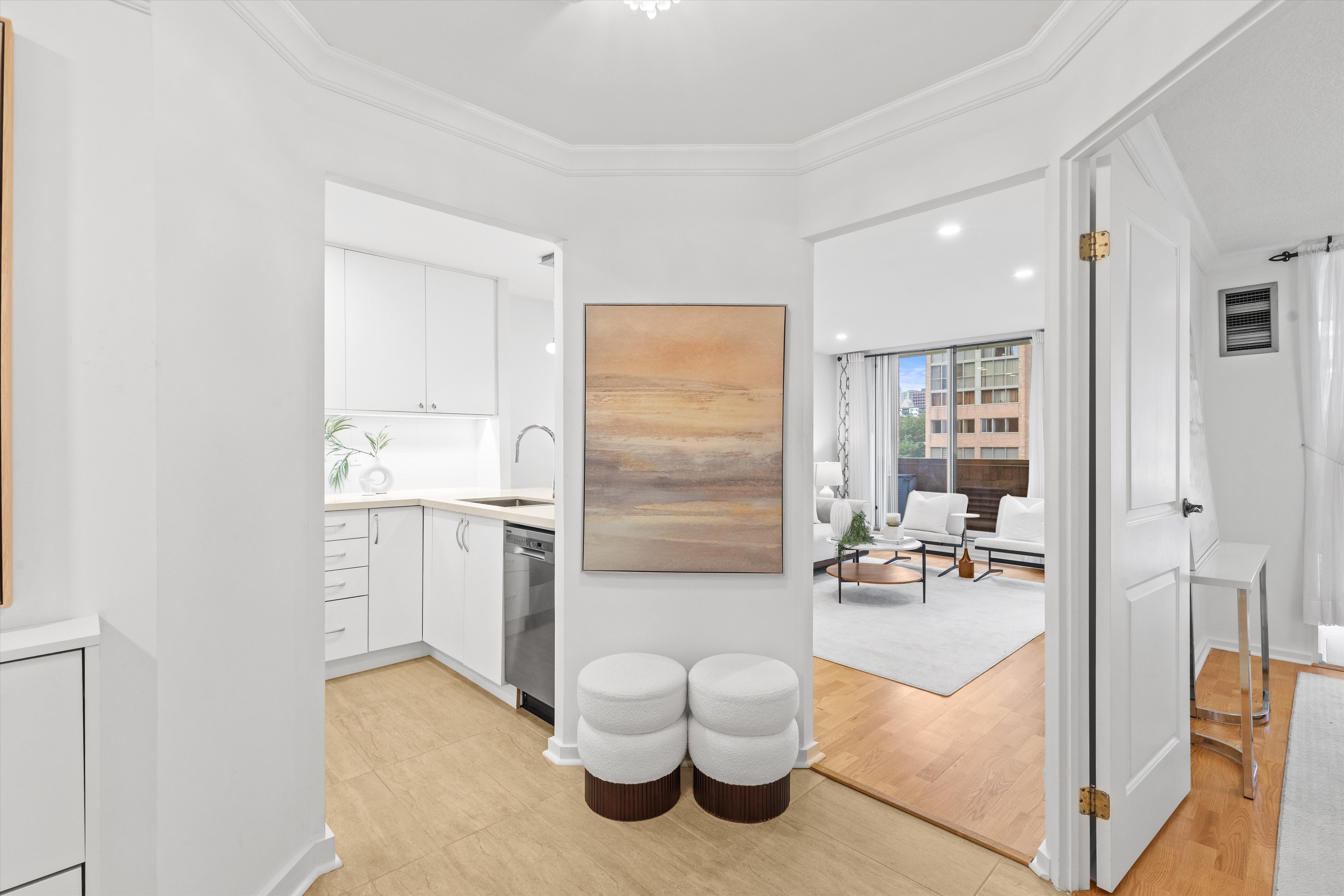 Kitchen opening to the living room